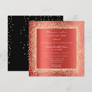Invitation Champaigne paillettes or confettis rouge rubis