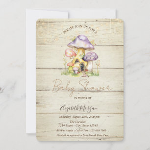Invitation Champignon Maisons Baby shower de texture bois