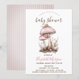 Invitation Champignons Baby shower à rayures roses de l'escar