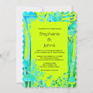 Invitation Champignons Bois Lime Vert Turquoise Bleu Mariage