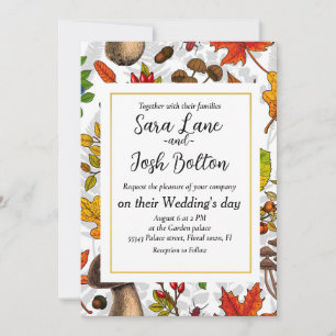 Invitation Champignons d'automne, feuilles, noix et baies sur