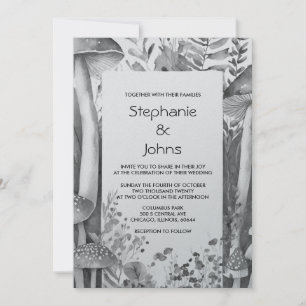 Invitation Champignons de bois gris noir blanc Mariage d'arge