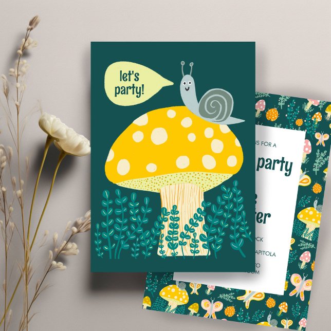 Invitation Champignons d'escargot mignonne adorable PERSONNAL (Snail Mushroom Cute Adorable CUSTOM BIRTHDAY Party Invitation
)