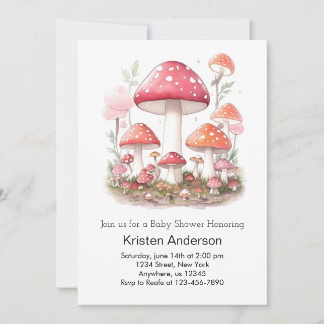 Invitation Champignons enchantés Blissful Pink Girl Baby show (Devant)