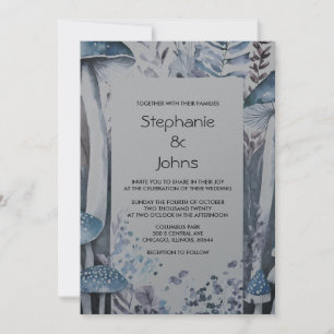 Invitation Champignons rustiques en bois bleu gris Mariage en