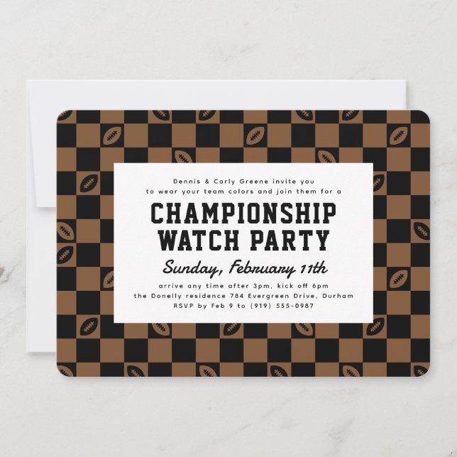 Invitation Championnat Brown de football noir Game Watch Part (Devant)