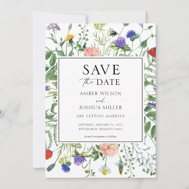 Invitation Champs fleur sauvage Enregistrer la date (Devant)