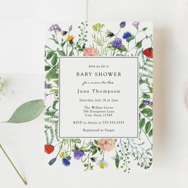 Invitation Champs fleurs sauvages et Baby shower bourdonnant  (Créateur téléchargé)