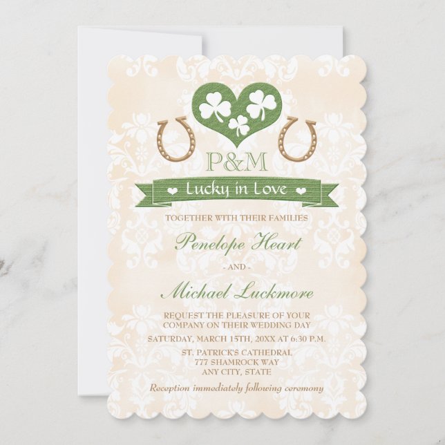 Invitation Chanceux décoré d'un monogramme dans le mariage de (Devant)