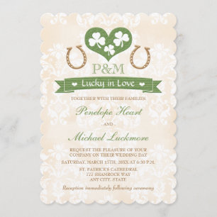 Invitation Chanceux décoré d'un monogramme dans le mariage de