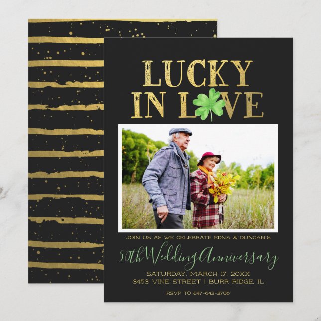 Invitation Chanceux en amour | Anniversaire de mariage (Devant / Derrière)