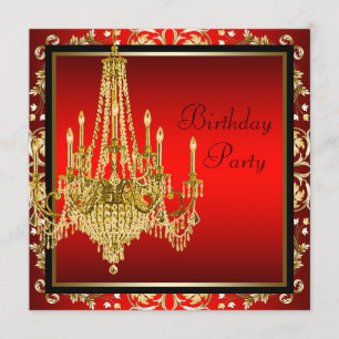 Invitation Chandelier Anniversaire Noir Rouge Or Fête d'anniv