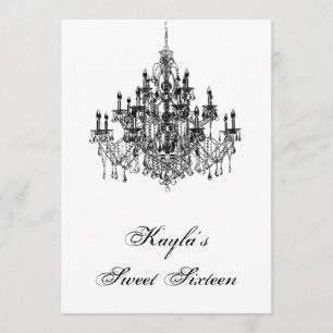 Invitation Chandelier blanc noir Sweet 16 Anniversaire