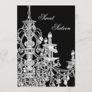 Invitation Chandelier blanc noir Sweet 16 Party
