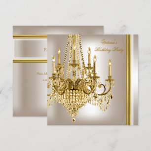 Invitation Chandelier Crème Blanc Or pour Fête d'Anniversaire