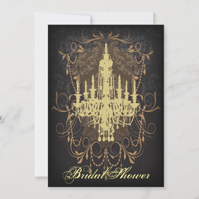 Invitation Chandelier Damask Lime douche vintage (Devant)
