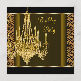 Invitation Chandelier d'or noir Leopard fête d'anniversaire