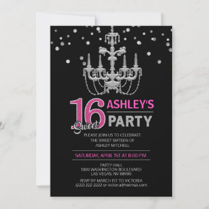 Invitation Chandelier en argent rose chaud SWEET SIXTEEN 16 P