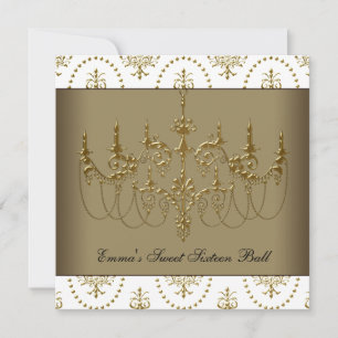 Invitation Chandelier en Or Blanc Classe Fête des Seize Ans