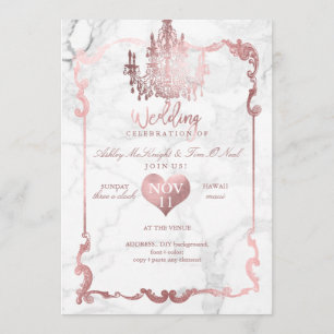 Invitation Chandelier en or Rose PixDezines/Coeur/Marbre