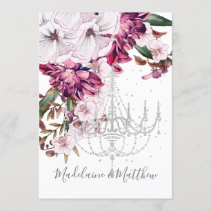 Invitation Chandelier Floral Élégant Mariage Rouge Bourgogne