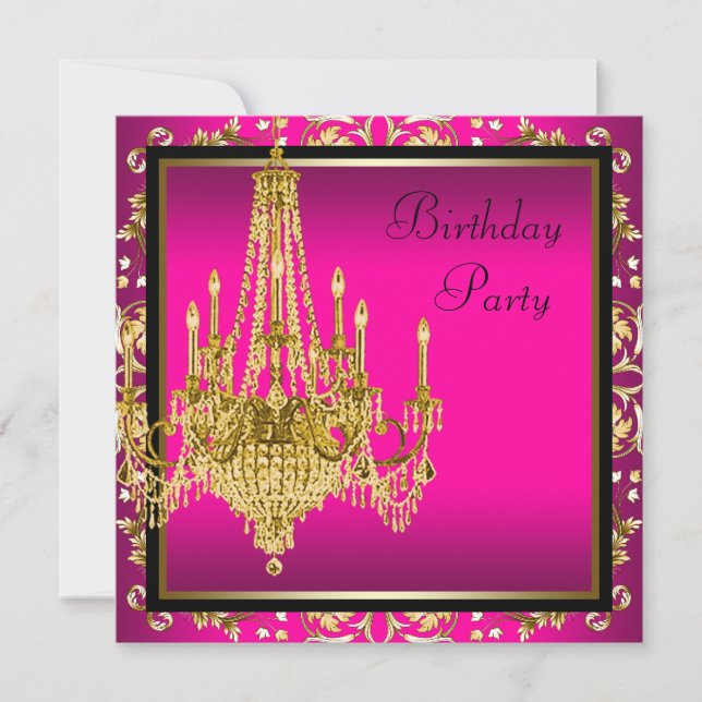 Invitation Chandelier Hot Rose Gold Damask Anniversaire (Devant)