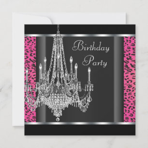 Invitation Chandelier Hot rose léopard fête d'anniversaire