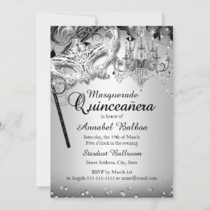 Invitation Chandelier Masquerade argent Quinceanera Invitatio