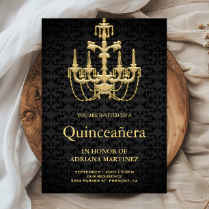 Invitation Chandelier Or Dor Vintage 15e Anniversaire Quincea