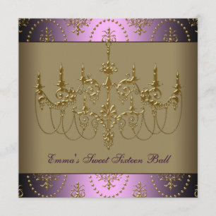 Invitation Chandelier Or en Classe de Luxe pour Sweet Sixteen