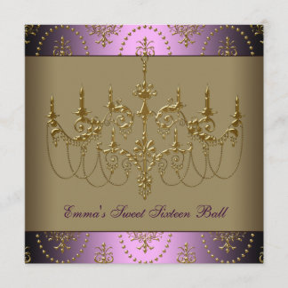Invitation Chandelier Or en Classe de Luxe pour Sweet Sixteen