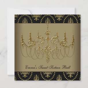 Invitation Chandelier Or Noir Bal Sweet Sixteen