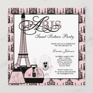 Invitation Chandelier Rose Noir Paris Fête Sweet Sixteen