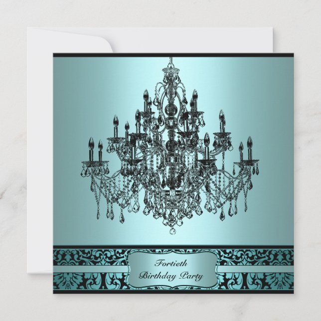 Invitation Chandelier turquoise Black Damask 40e anniversaire (Devant)