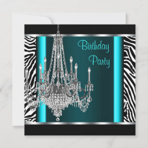 Invitation Chandelier Turquoise Blue Zebra Anniversaire
