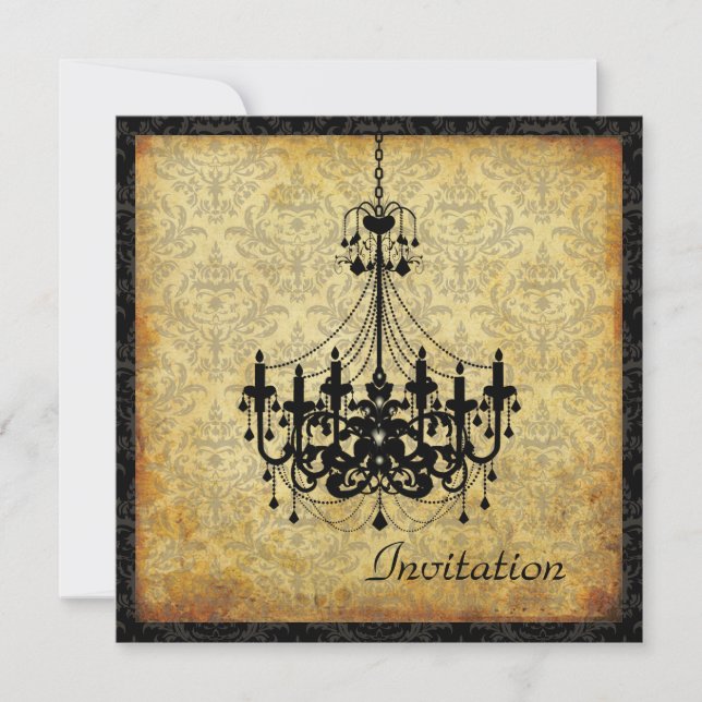 Invitation Chandelier Vintage PixDezines+damask, parchemin (Devant)