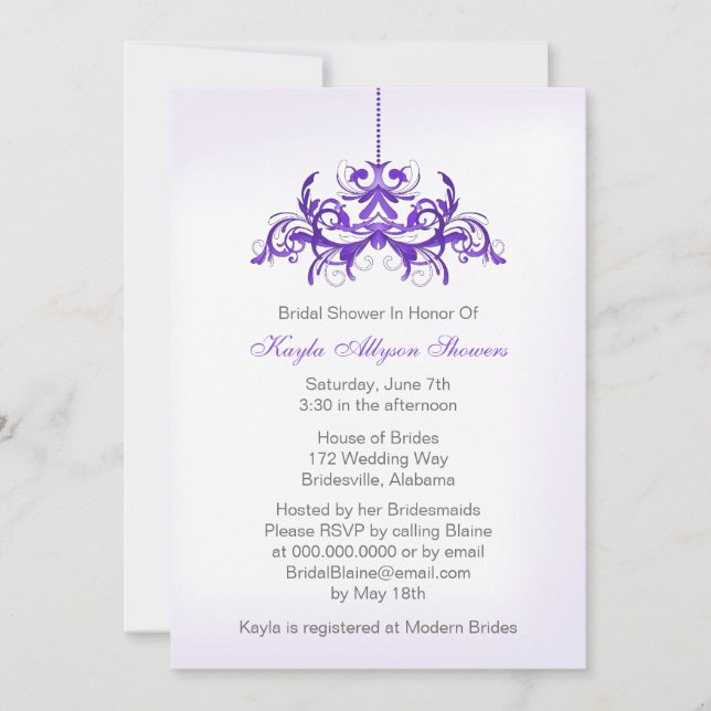 Invitation Chandelier violet personnalisé Douche nuptiale Inv (Devant)