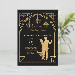 Invitation Chandeliers Déco Gatsby Roaring 20s Cadre Annivers