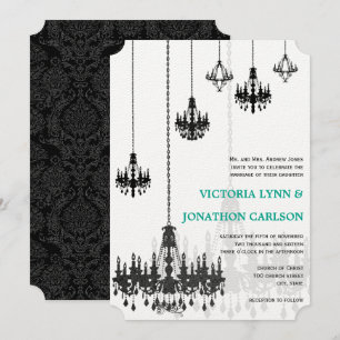 Invitation Chandeliers en damas romantique à la menthe verte 