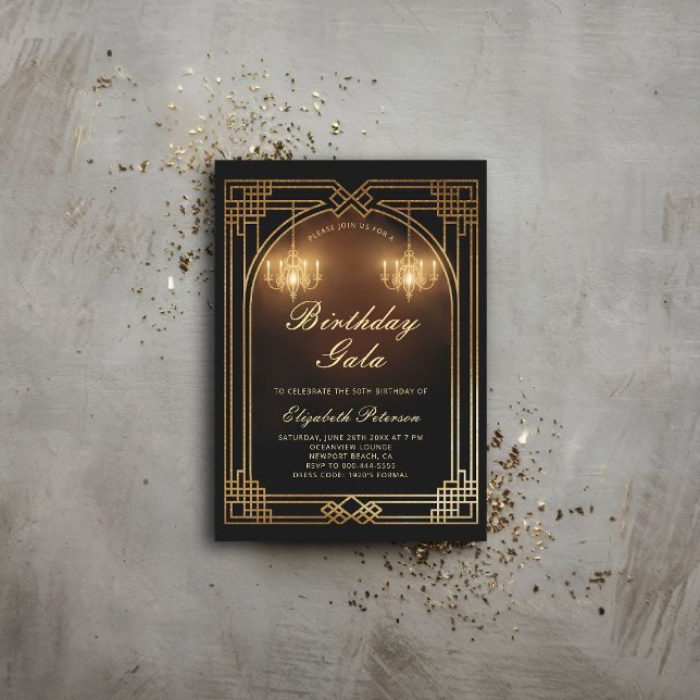 Invitation Chandeliers Gatsby Roaring 20s Déco (gatsby party invitation roaring 1920 twenties nouveau deco chandeliers elegant ball event business)