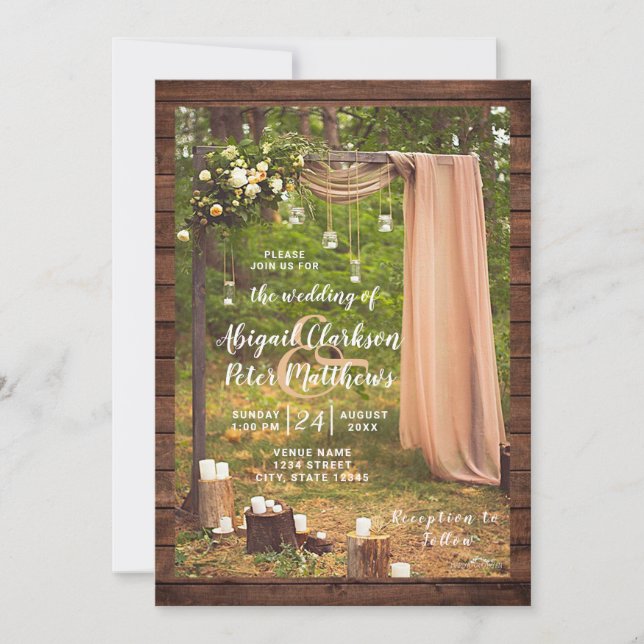 Invitation Chandelles de bocal en bois rustique Mariage (Devant)
