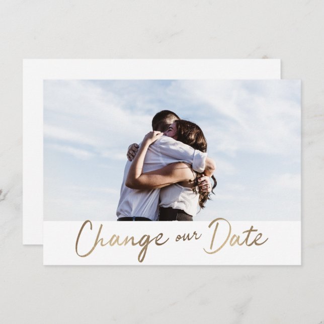 Invitation Changement de date de mariage en écriture dorée Ch (Devant / Derrière)