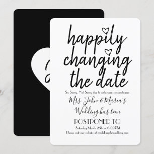 Invitation Changement de date de mariage en noir et blanc