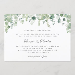 Invitation Changement de date reporté Mariage Eucalyptus
