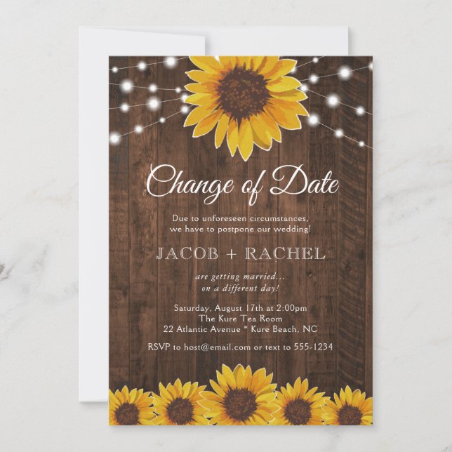 Invitation Changement de date rustique Mariage des lumières d (Devant)