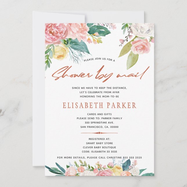 Invitation Changement de plan baby shower floral rose par la  (Devant)