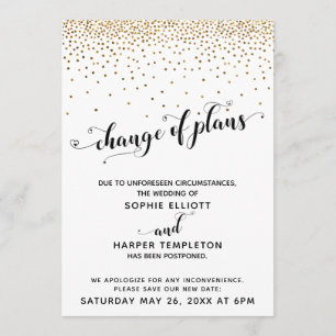Invitation Changement de plan de Confetti Gold Mariage report