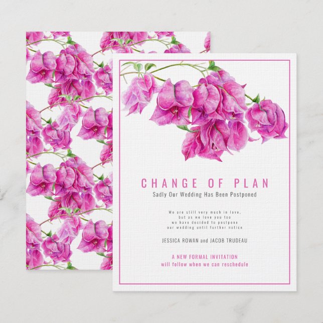 Invitation Changement de plan de mariage bougainvillea rose a (Devant / Derrière)