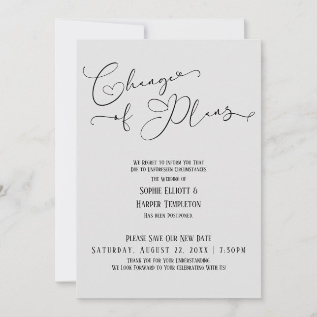 Invitation Changement de plan, Elegant Grey Date du nouveau M (Devant)