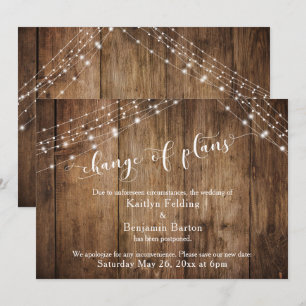 Invitation Changement de plan Mariage reporté Bois et lumière